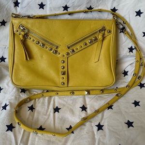 Leather yellow studded crossbody bag